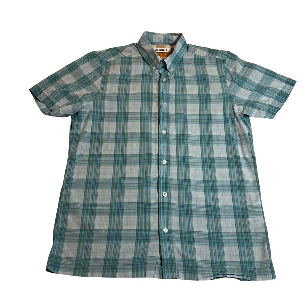 Ben Sherman Men's Short Sleeve Slub Check Button Up Shirt S Hipster Cotton